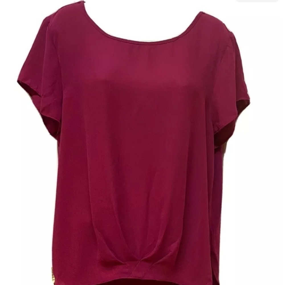 - Women Top Zoe+phoebe Satin front stretch back sheer cap sleeve Pleat fro…